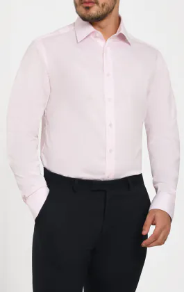 Pink Herringbone 100% Cotton Easy Care Shirt