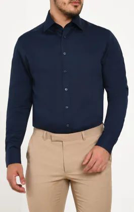 Navy 100% Cotton Poplin Easy Care Shirt