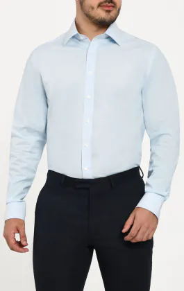 Light Blue 100% Cotton Poplin Easy Care Shirt