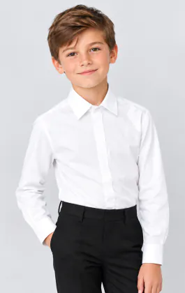 Boys Standard Collar Plain Fly Front Dress Shirt