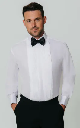Standard Collar Pleated Front White Dress Shirt