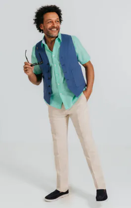 Aqua Linen Short Sleeve Shirt