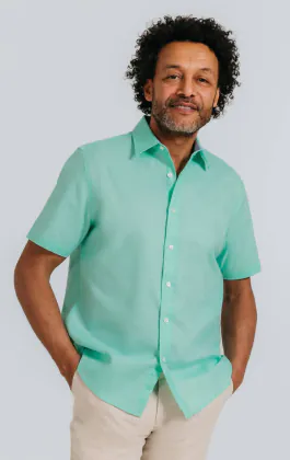 Aqua Linen Short Sleeve Shirt