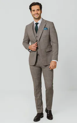Brown Herringbone Tweed 3 Piece Suit