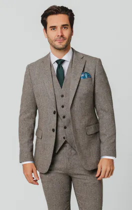 Brown Herringbone Tweed 3 Piece Suit