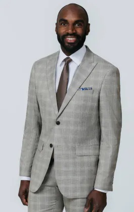 Taupe Check Suit with Peak Lapel
