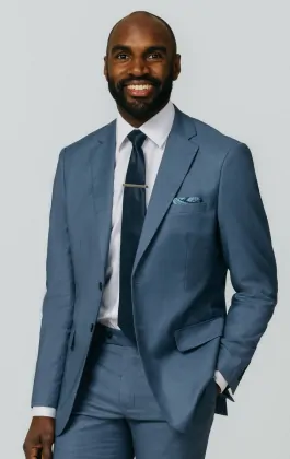 EJ Samuel Men's Modern Fit Sky Blue Sharkskin Business Suit with 2 Buttons. main image 0