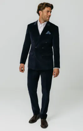Double Breasted Navy Corduroy Suit