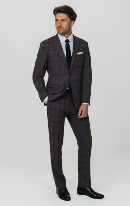 Burgundy with Blue Windowpane Check Suit