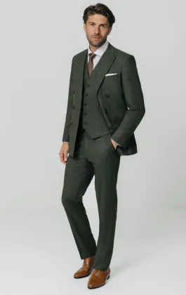 Green Weave Double Breasted 3 Piece Suit