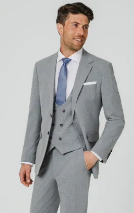Light Grey & Blue Check 3 Piece Suit
