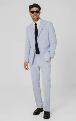 Blue & White Seersucker 3 Piece Suit