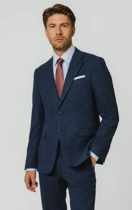 Blue Herringbone Tweed Suit