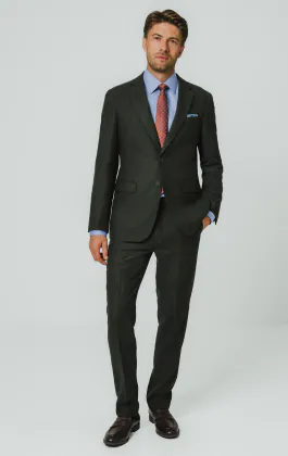 Dark Green Herringbone Tweed Suit