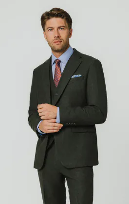Dark Green Herringbone Tweed 3 Piece Suit