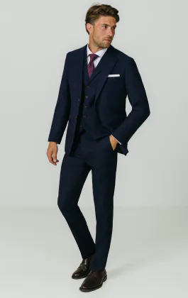 Navy Donegal Tweed 3 Piece Suit