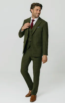 Green Windowpane Check Tweed 3 Piece Suit
