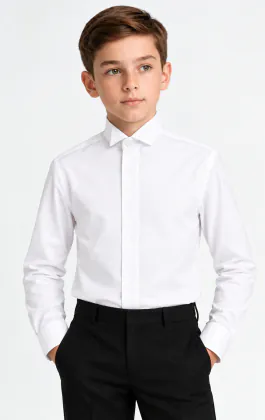 Boys Wing Collar Plain Fly Front Dress Shirt