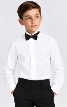 Boys Wing Collar Plain Fly Front Dress Shirt