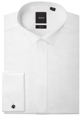 100% Cotton Wing Collar Plain Front White Slim Fit Dress Shirt