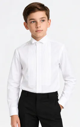 Boys Wing Collar Pleated Front Dress Shirt