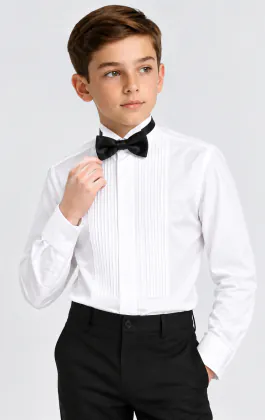 Boys Wing Collar Pleated Front Dress Shirt