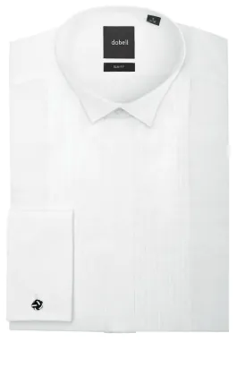 White Slim Fit Pleated Front Dress Shirt with Wing Collar