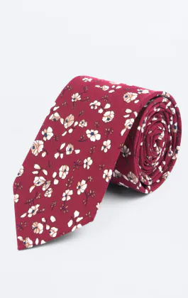 Red and White Floral Tie