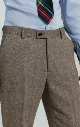 Brown Herringbone Tweed Suit Trousers