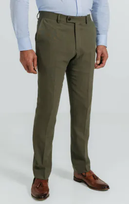 Green Linen Twill Suit Trousers