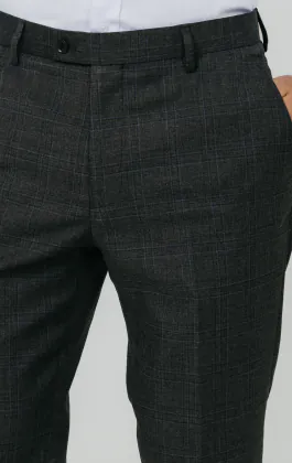 Charcoal Windowpane Check Suit Trousers