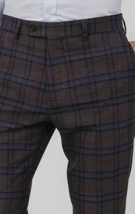 Burgundy with Blue Windowpane Check Suit Trousers