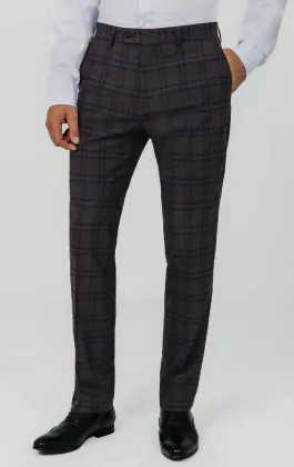 Burgundy with Blue Windowpane Check Suit Trousers