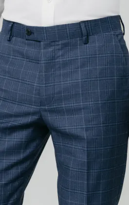 Blue Check Suit Trousers