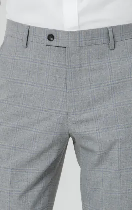 Light Grey & Blue Check Suit Trousers
