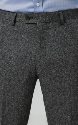 Grey Herringbone Tweed Suit Trousers