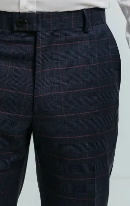 Navy with Pink Check Suit Trousers