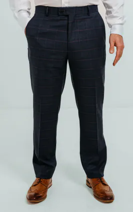 Navy with Pink Check Suit Trousers