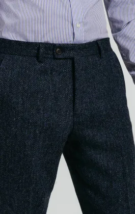 Harris Tweed Blue Herringbone Suit Trousers