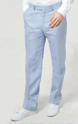 Dobell Light Blue Linen Trousers Dobell
