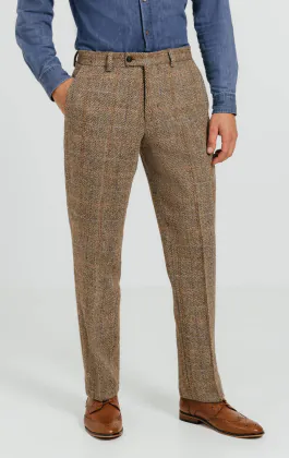 Harris Tweed Brown Windowpane Check Tweed Suit Trousers