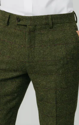 Green Windowpane Check Tweed Trousers
