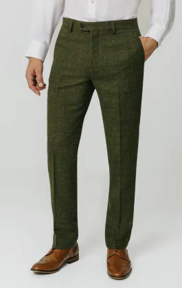 Green Windowpane Check Tweed Trousers