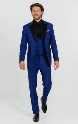 Bright Blue 3 Piece Tuxedo with Peak Lapel