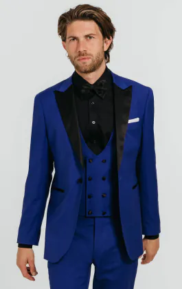 Bright Blue 3 Piece Tuxedo with Peak Lapel