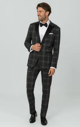 Grey Tartan Check Tuxedo with Peak Lapel