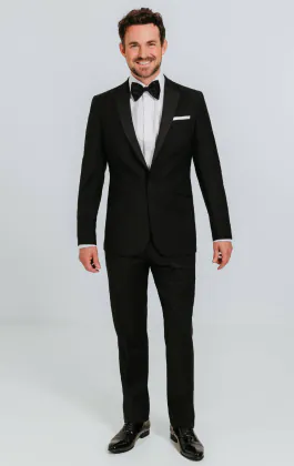 Black 100% Wool Tuxedo with Notch Lapel
