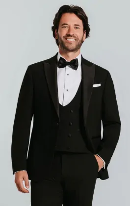 Dobell Black Slim Fit Dinner Jacket with Peak Lapel Dobell