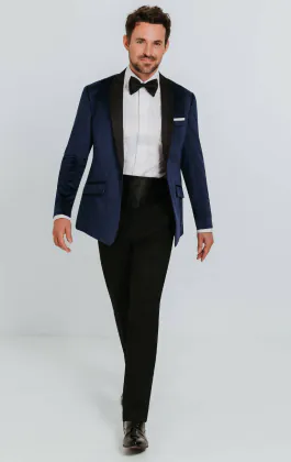 Navy Velvet Slim Fit Tuxedo with Black Trousers