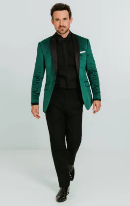 Dark Green Slim Fit Velvet Tuxedo with Black Trousers